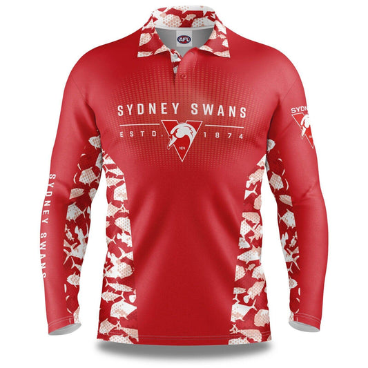AFL Long Sleeve Reef Runner Fishing Polo Tee Shirt - Sydney Swans - Adult