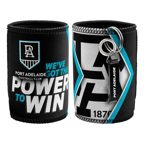 AFL Stubby Can Cooler with Bottle Opener - Port Adelaide Power - Rubber Base