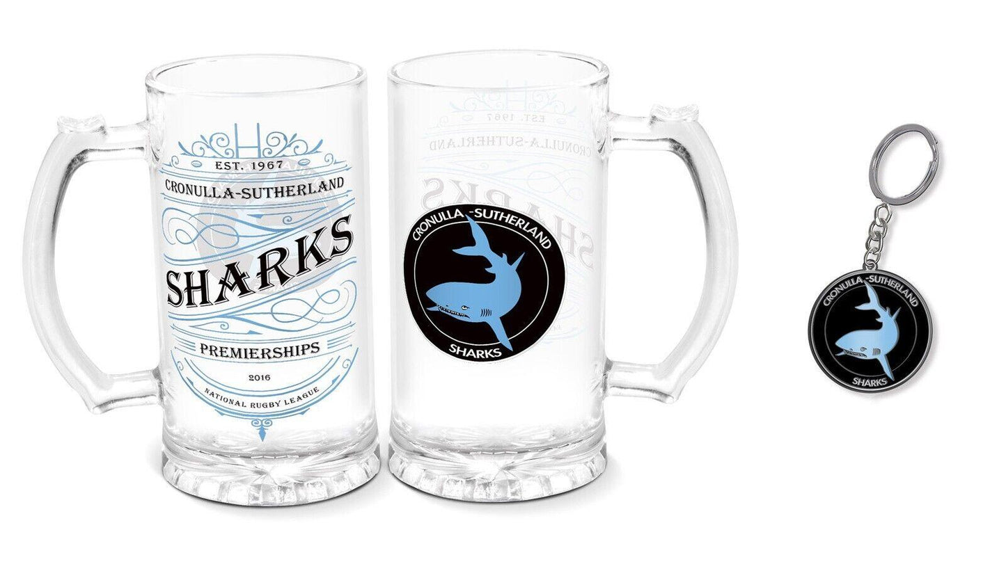 NRL Stein And Enamel Keyring Set - Cronulla Sharks - Drink Cup Mug