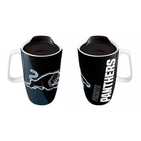 NRL Ceramic Travel Coffee Mug - Penrith Panthers - Drink Cup With Lid