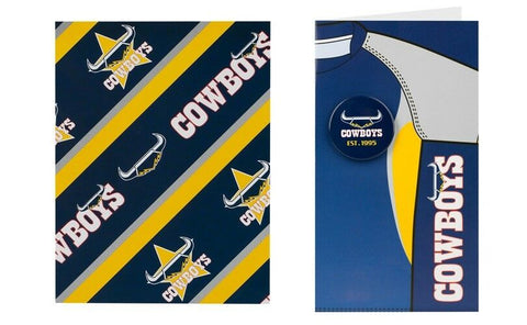 NRL Gift Card With Badge + Wrapping Paper - North Queensland Cowboys - Gift Wrap