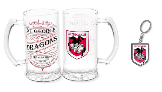 NRL Stein And Enamel Keyring Set - St George Illawarra Dragons - Drink Cup Mug