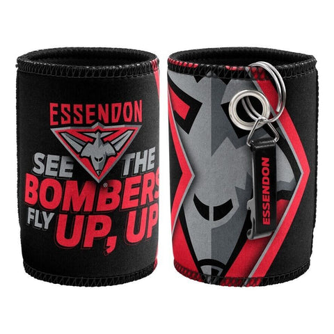 AFL Stubby Can Cooler with Bottle Opener - Essendon Bombers - Rubber Base