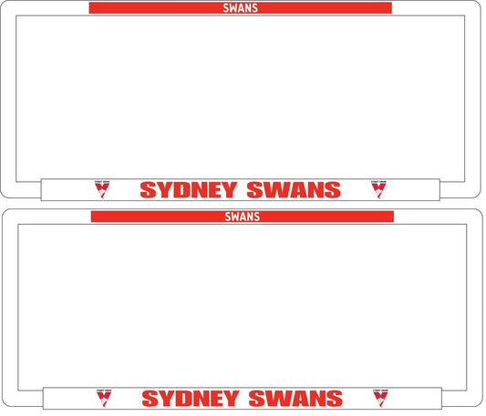 AFL Car Number Plate Frame Set Of Two - Sydney Swans - Front/Back