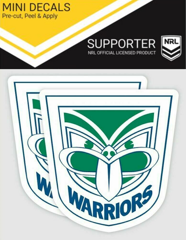 NRL Mini Decal - New Zealand Warriors - Blue/Green - Sticker Set Of 2 - 8x7cm