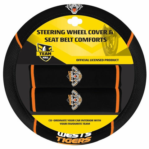 NRL Steering Wheel Cover - Seat Belt Covers - West Tigers - Universal Fit