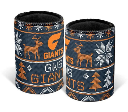 AFL Christmas Stubby Cooler - Greater Western Sydney Giants - Rubber Base - XMAS