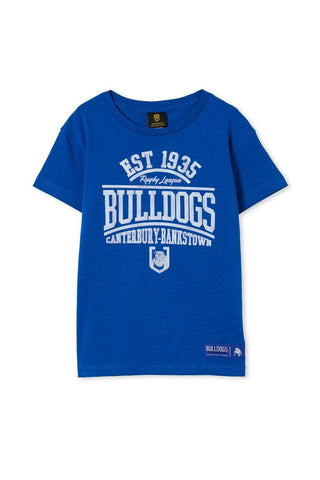 NRL Kids Distressed Flock Tee Shirt - Canterbury Bulldogs - Youth T-Shirt