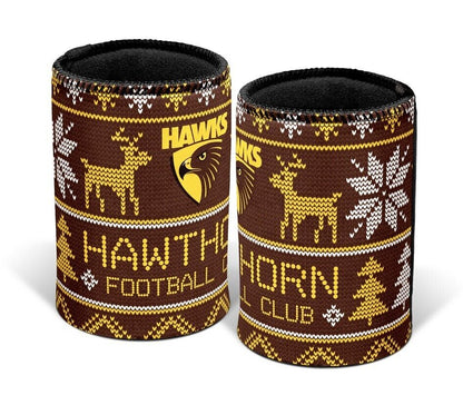 AFL Christmas Stubby Cooler - Hawthorn Hawks - Rubber Base - XMAS