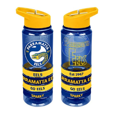 NRL Tritan Drink Water Bottle 650ml - Paramatta Eels - 4 Wrist Bands