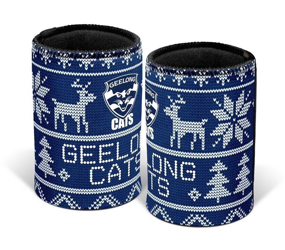 AFL Christmas Stubby Cooler - Geelong Cats - Rubber Base - XMAS