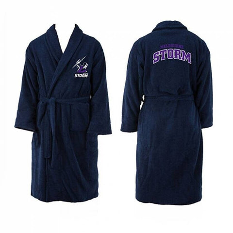 NRL Long Sleeve Bath Robe - Melbourne Storm - Dressing Gown - Adult