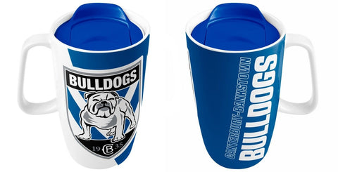 NRL Ceramic Travel Coffee Mug - Canterbury Bulldogs - Drink Cup With Lid