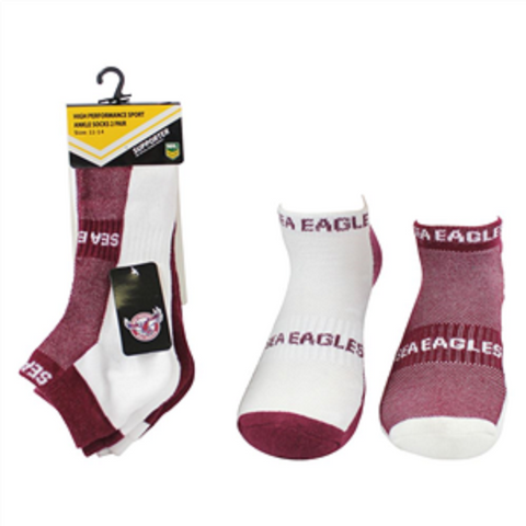 NRL Mens Ankle Socks - Manly Sea Eagles - Set Of Two - Sock -