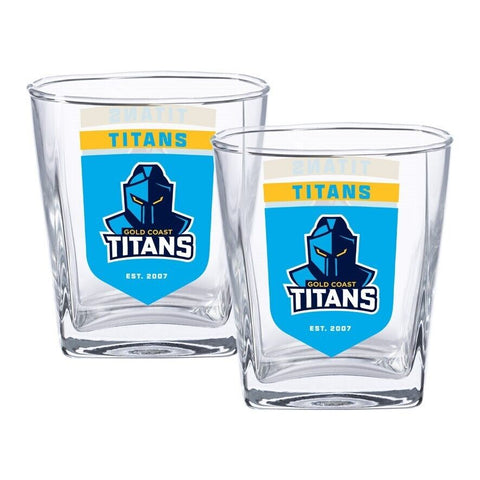 NRL Spirit Glass Set - Gold Coast Titans - 250ml Cup - Set Of Two