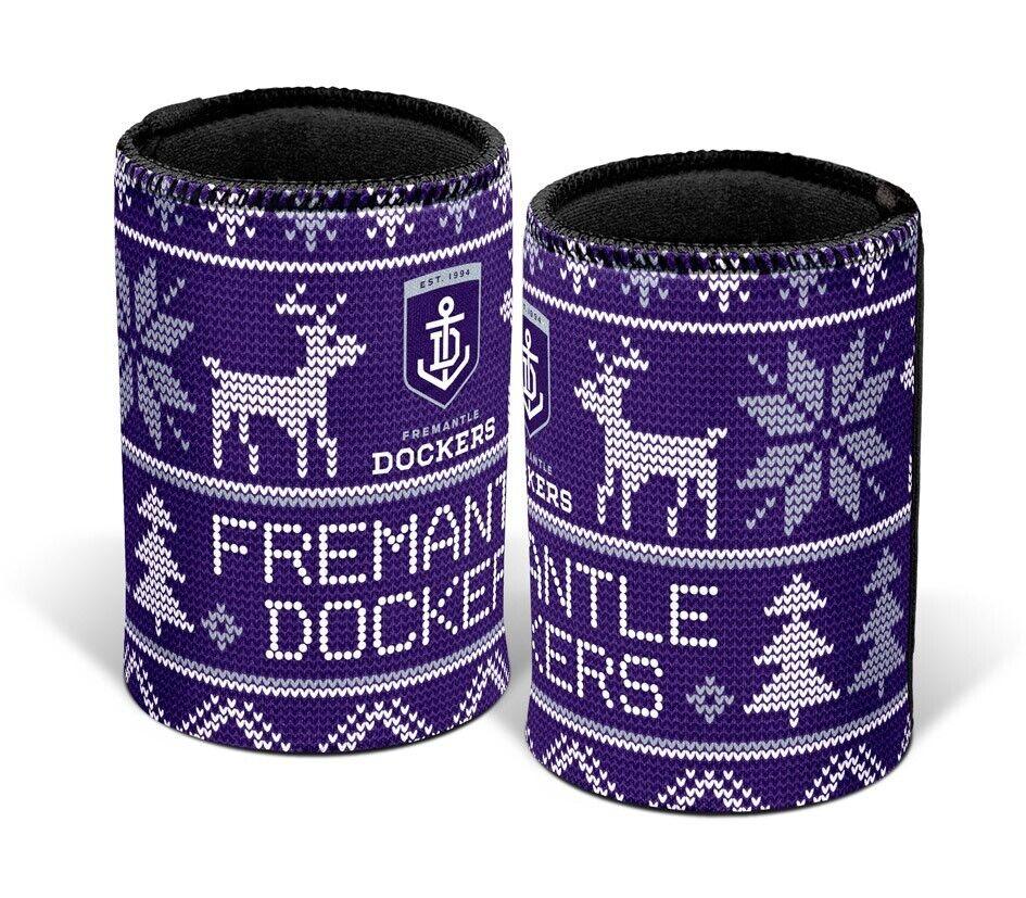 AFL Christmas Stubby Cooler - Fremantle Dockers - Rubber Base - XMAS