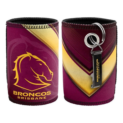 NRL Stubby Can Cooler with Bottle Opener - Brisbane Broncos - Rubber Base