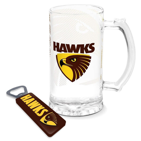 AFL Stein And Opener Set - Hawthorn Hawks - Drink Cup Mug - Retail Boxed