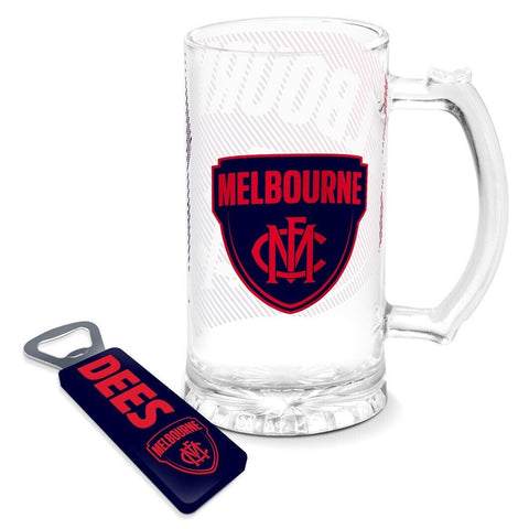AFL Stein And Opener Set - Melbourne Demons - Drink Cup Mug - Retail Boxed