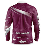 NRL Long Sleeve Fishfinder Fishing Polo Tee Shirt - Manly Sea Eagles - YOUTH