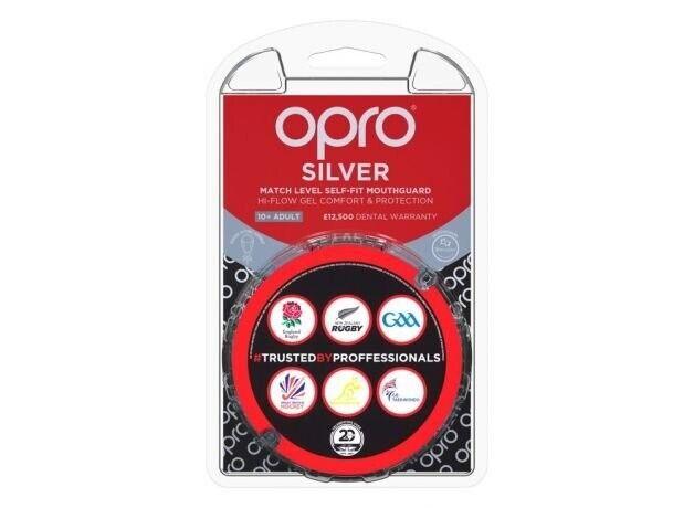 OPRO SILVER Self-Fit Mouthguard - ADULT - Age 10+ - Black/Red