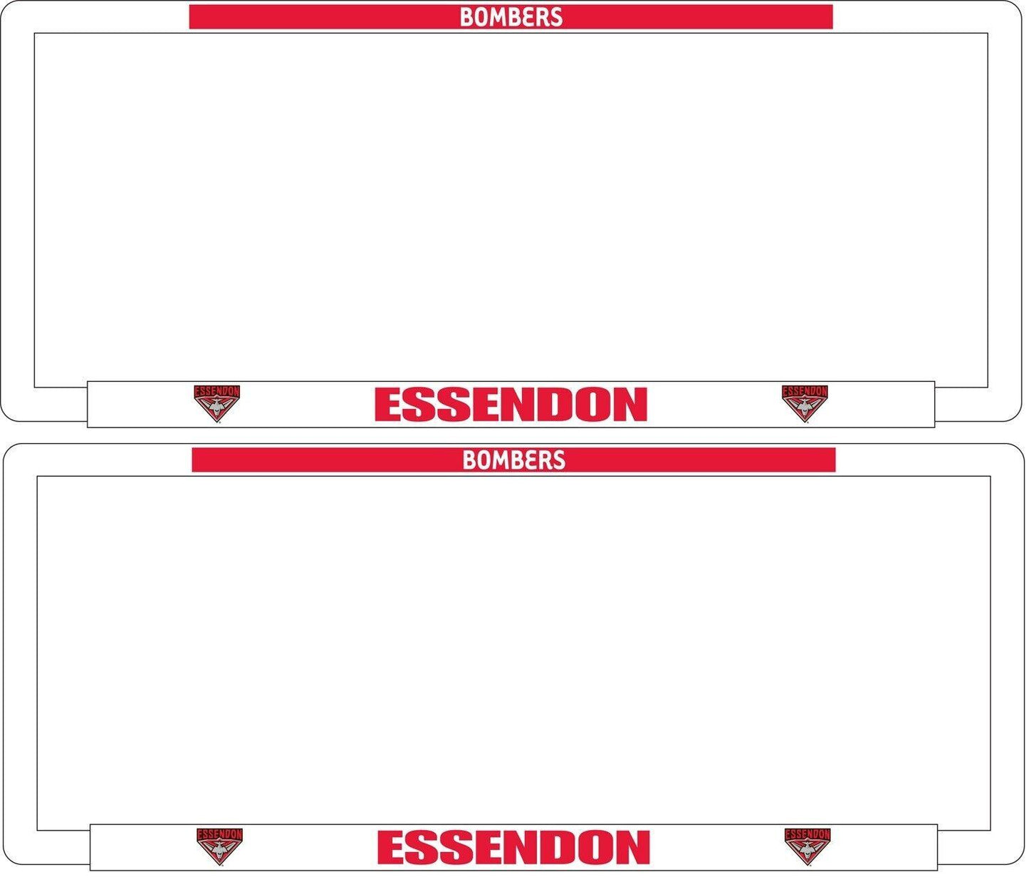 AFL Car Number Plate Frame Set Of Two - Essendon Bombers - Front/Back