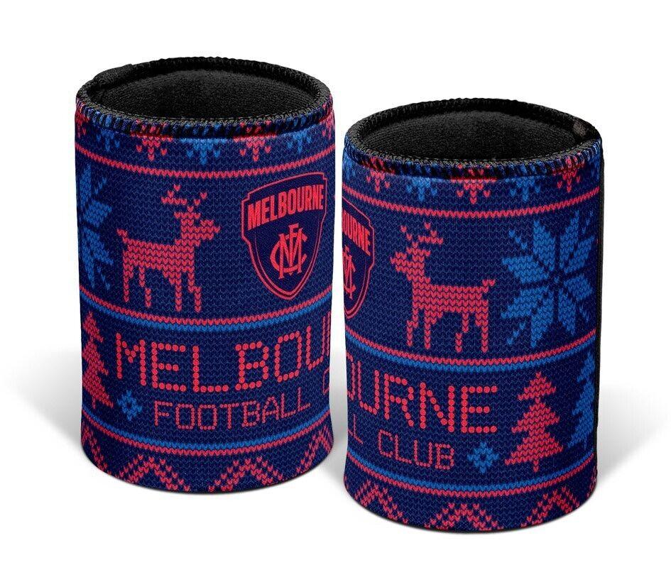 AFL Christmas Stubby Cooler - Melbourne Demons - Rubber Base - XMAS