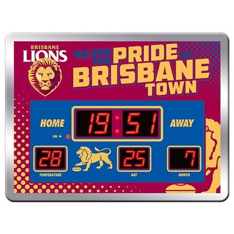 AFL LED Scoreboard Clock - Brisbane Lions - 45x33cm - Time Temp Date
