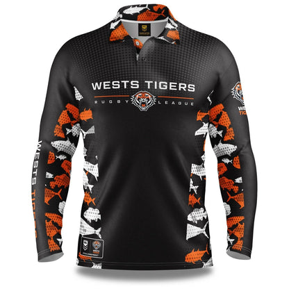 NRL Long Sleeve Reef Runner Fishing Polo Tee Shirt - West Tigers - Adult