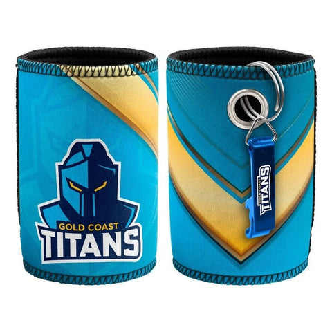 NRL Stubby Can Cooler with Bottle Opener - Gold Coast Titans - Rubber Base
