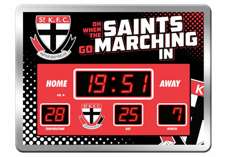 AFL LED Scoreboard Clock - St Kilda Saints - 45x33cm - Time Temp Date