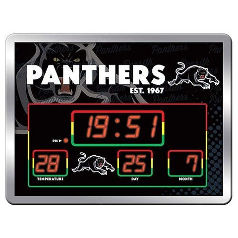 NRL LED Scoreboard Clock - Penrith Panthers - 45x33cm - Time Temp Date