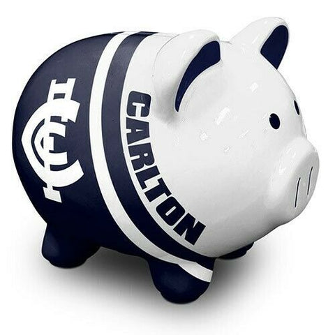 AFL Ceramic Piggy Bank Money Box With Coin Slot - Carlton Blues - 14x12x11cm