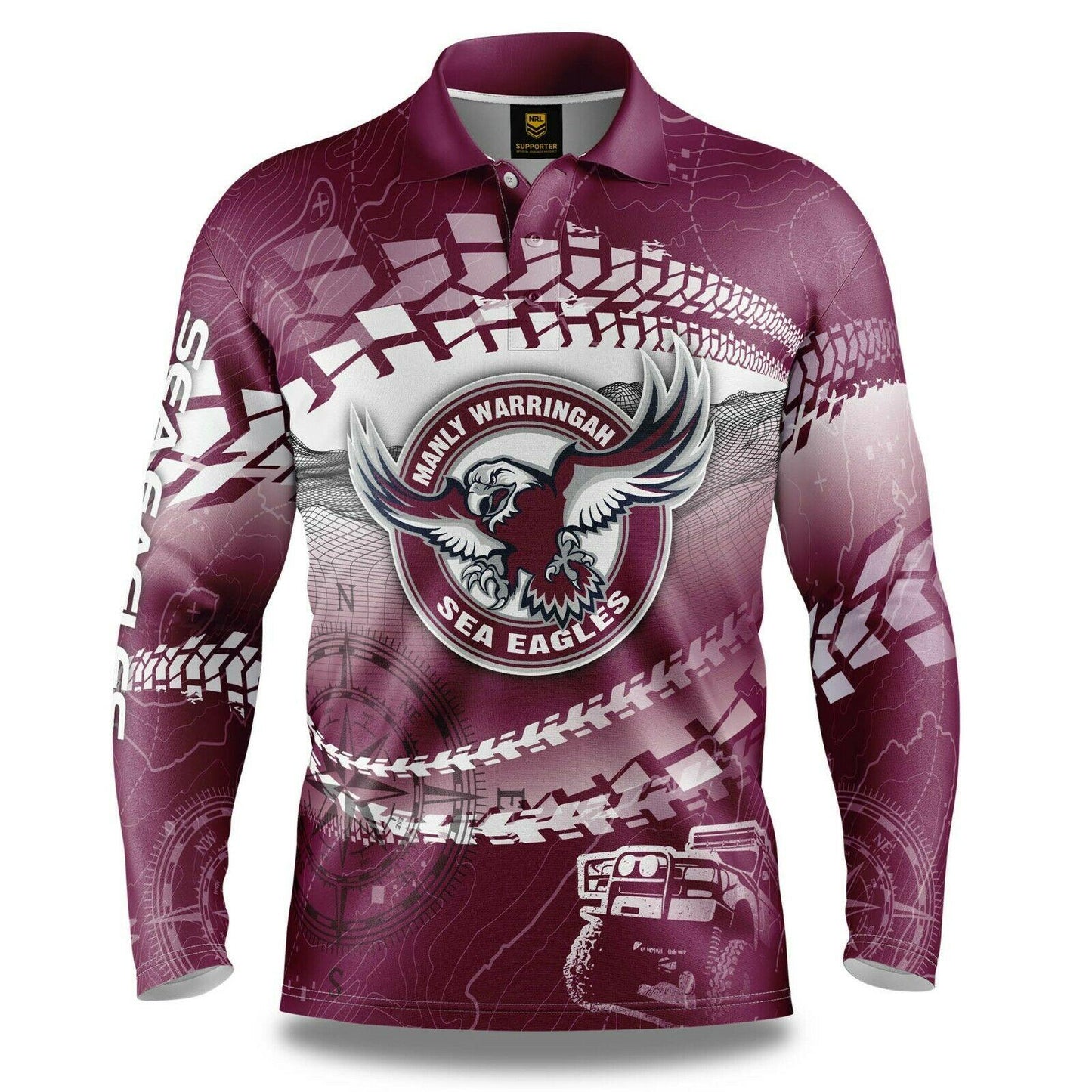 NRL 2021 Trax Off Road Camping Polo Tee Shirt - Manly Sea Eagles - Adult