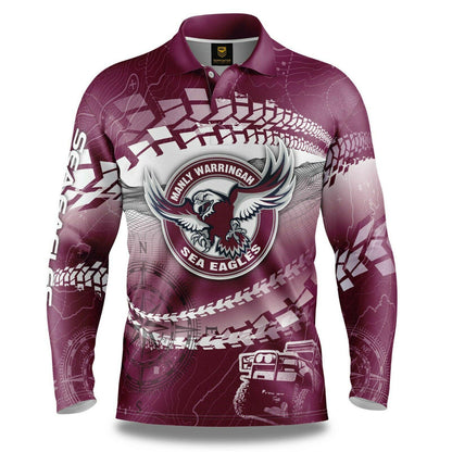 NRL 2021 Trax Off Road Camping Polo Tee Shirt - Manly Sea Eagles - Adult