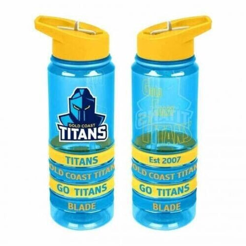 NRL Tritan Drink Water Bottle 650ml - (New) Gold Coast Titans - 4 Rubber Bands
